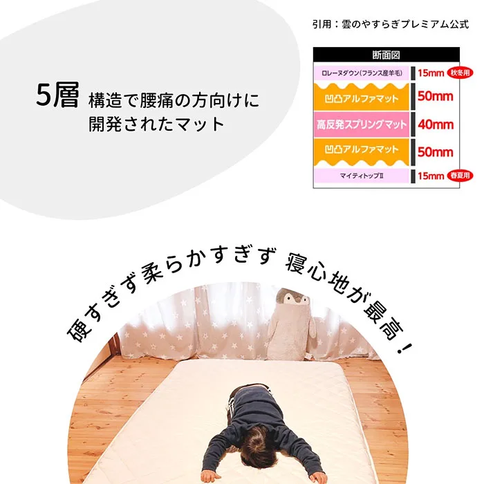 出産時に買えば良かった!寝心地が良すぎる腰痛マットレス 雲のやすらぎプレミアム
